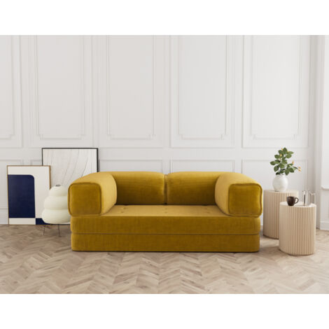 Lisa Design – Canapé 3 places convertible en velours côtelé – Déplimousse – Couchage occasionnel – Coussins déhoussables – Dimensions 208x108cm (1/5)