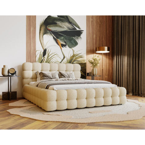 Darling - lit coffre - 180x200 cm - sommier inclus - en tissu bouclette - beige (1/5)
