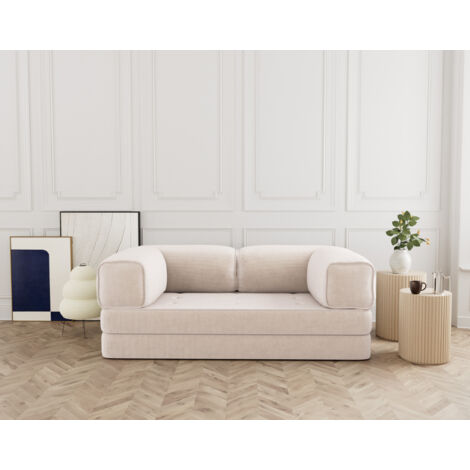 Lisa Design – Canapé convertible 3 places en velours côtelé – Couchage occasionnel – Structure en métal – Style contemporain – Beige (1/5)