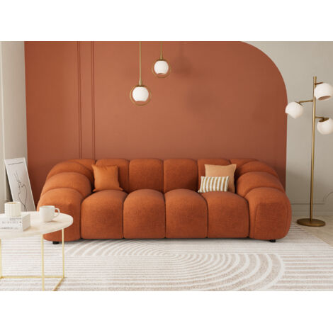 Lisa Design – Canapé droit 3 places en velours texturé terracotta – Structure en bois massif – Densité 30 kg/m3 – Charge max 360 kg