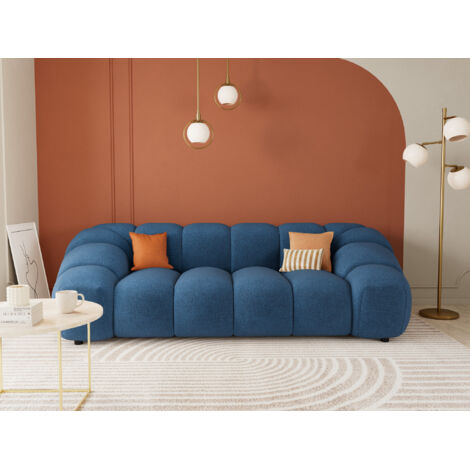 Lisa Design – Canapé droit 3 places en velours texturé – bleu marine – Structure en bois massif – Dimensions 240x115x72 cm – Style contemporain