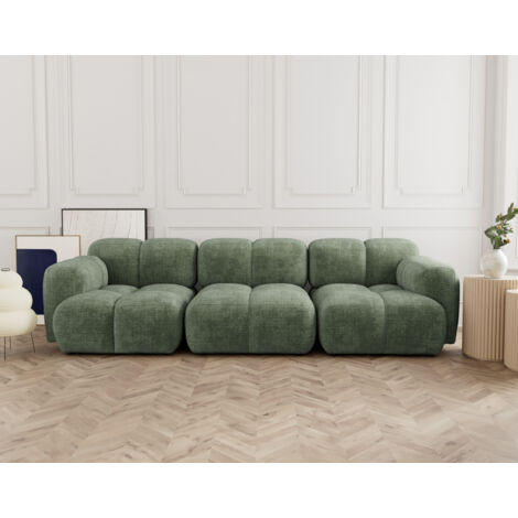 Grace - canapé modulable 3 places en velours texturé - vert sauge (1/5)