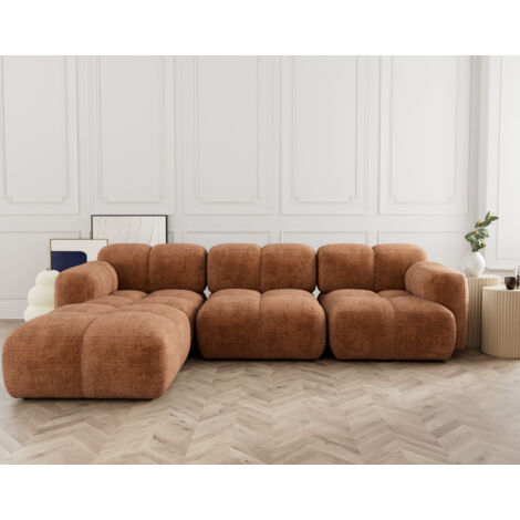 Grace - canapé modulable d'angle réversible 4 places en velours texturé - rouille (1/5)
