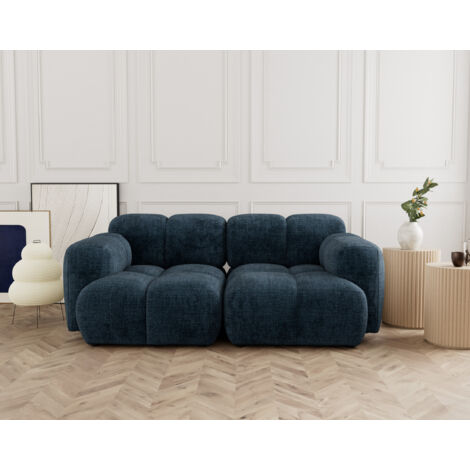 Grace - canapé modulable 2 places en velours texturé - bleu (1/5)