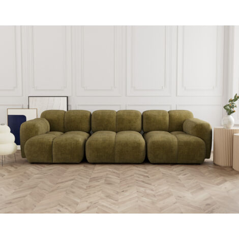 Grace - canapé modulable 3 places en velours texturé - vert olive (1/5)