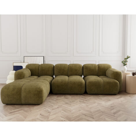 Lisa Design – Canapé modulable d'angle réversible 4 places en velours texturé – Design bubble contemporain – Charge max 120kg – Dimensions 307x208cm (1/5)