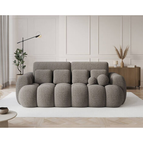 Bestmobilier – Canapé droit 3 places convertible avec coffre – Tissu bouclette ultra doux – Dimensions couchage 142x190 cm – Style contemporain