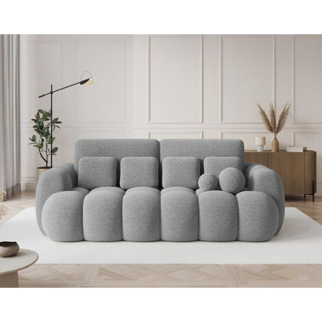 Bestmobilier – Canapé droit 3 places convertible – Coffre de rangement intégré – Tissu bouclette ultra doux – Dimensions couchage 142x190cm