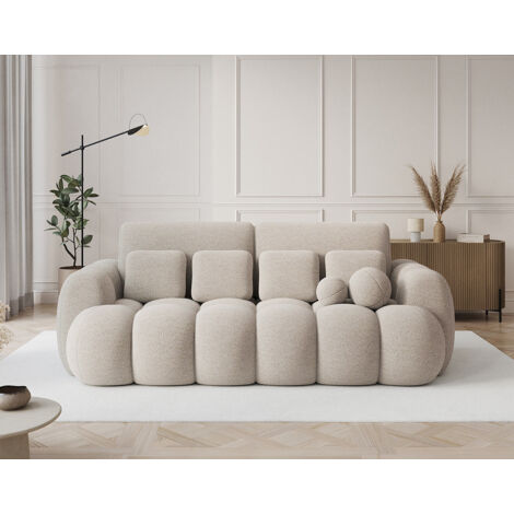 Bestmobilier – Canapé droit 3 places convertible avec coffre – Tissu bouclette ultra doux – Dimensions 256x119 cm – Largeur couchage 142 cm