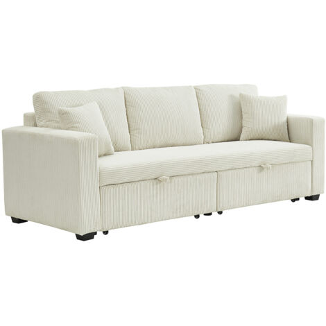 Bestmobilier – Canapé droit convertible 3 places en velours côtelé – Couchage occasionnel – Dimensions L225 x H82 x P82 cm – Style contemporain