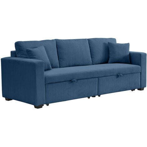 Bestmobilier – Canapé droit 3 places convertible en velours côtelé – Couchage occasionnel – Dimensions L225 x H82 x P82 cm – Style contemporain