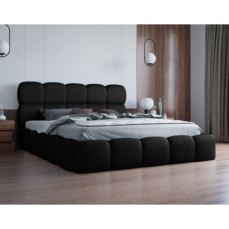 Mariposa - lit coffre - 160x200 cm - sommier inclus - en velours - noir (1/5)