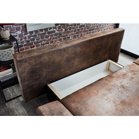 Canapé droit 3 places convertible BESTMOBILIER Larson - Avec coffre de rangement - Style industriel - Marron