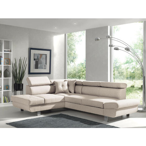 Bestmobilier – Canapé d'angle gauche convertible 5 places – Têtières réglables – Couchage 185 x 125 cm – Revêtement tissu 100% polyester (1/5)