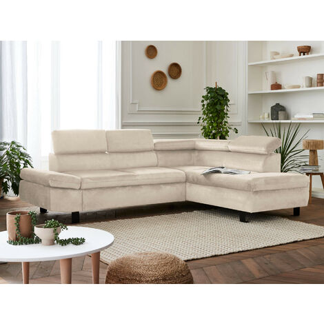 Lisa Design – Canapé d'angle convertible 5 places en velours – Têtières réglables – Couchage 185x121 cm – Structure bois massif – Design moderne (1/5)