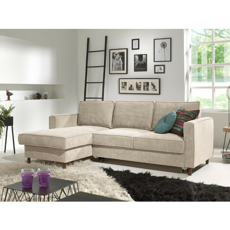 Lisa Design – Canapé d'angle gauche convertible avec coffre – 4 places – Revêtement velours côtelé – Structure bois massif – Dimensions L222 x P148 cm (1/5)