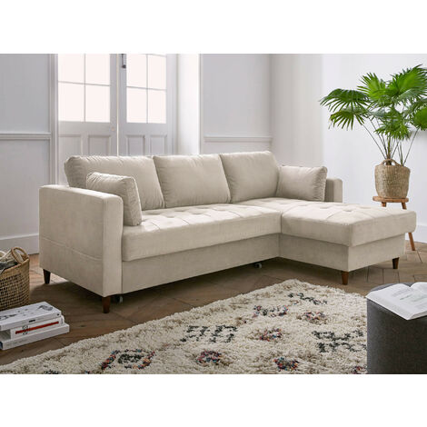 Lisa Design – Canapé d'angle droit 4 places convertible avec coffre – Revêtement velours 100 % polyester – Structure bois massif – Dimensions L222 x P148 cm (1/5)
