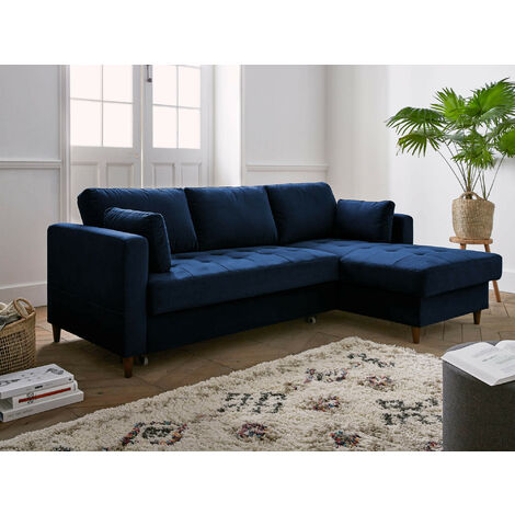Lisa Design – Canapé d'angle droit 4 places convertible avec coffre – Velours 100% polyester – Assise capitonnée – Dimensions L222 x P148 cm (1/5)