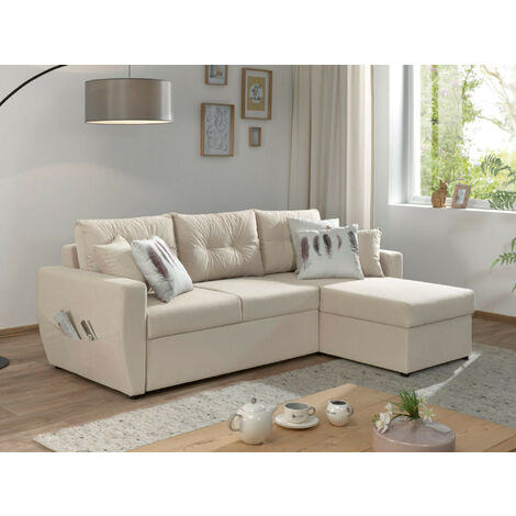 Bestmobilier – Canapé d'angle réversible convertible 4 places – Coffre de rangement – Velours 100% polyester – Dimensions L226 x P146 cm (1/5)
