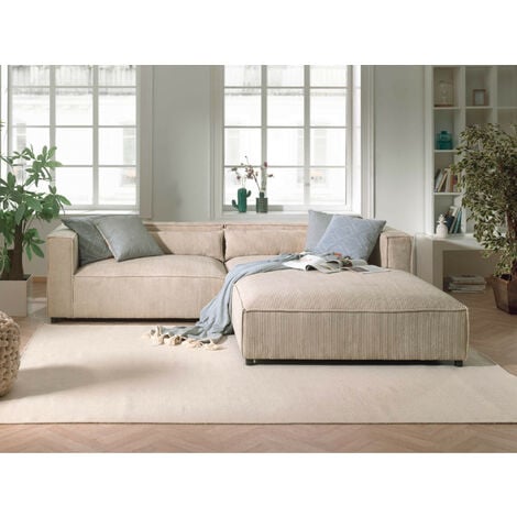 Ela - canapé d'angle droit 4 places - en velours côtelé - style contemporain - beige