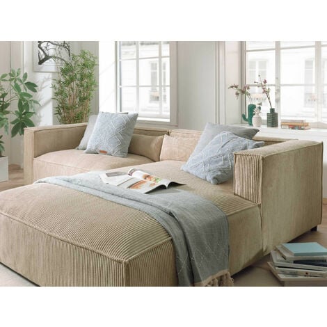 Ela - canapé d'angle droit 4 places - en velours côtelé - style contemporain - beige