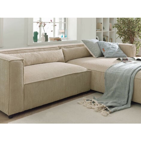 Ela - canapé d'angle droit 4 places - en velours côtelé - style contemporain - beige