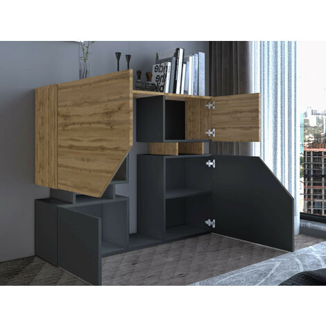 Pitt - buffet haut - 120 cm - style industriel - bois / gris