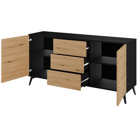 Peter - buffet bas - effet bois et noir - 154 cm - style industriel