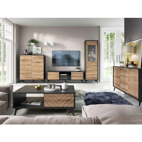 Peter - buffet bas - effet bois et noir - 154 cm - style industriel