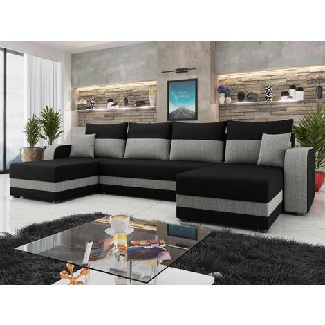 Bestmobilier – Canapé panoramique en u 7 places convertible – Coffre de rangement – Tissu 100% polyester – Structure bois de pin et aggloméré