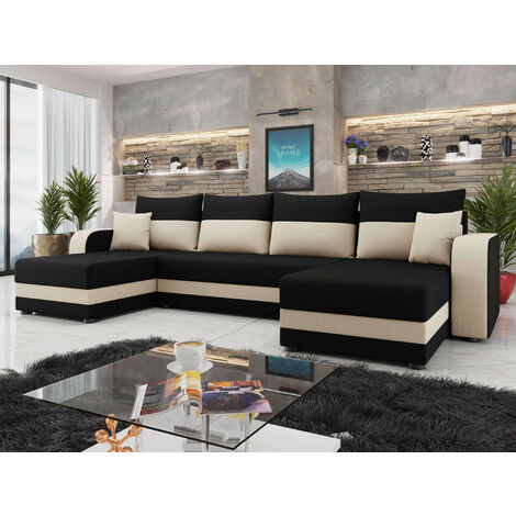 Bestmobilier – Canapé panoramique en U 7 places convertible avec coffre – Tissu 100 % polyester – Assise mousse 28Kg/m3 – Dimensions L313 x P127 cm