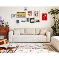 Bestmobilier – Canapé convertible 3 places avec coffre – Velours côtelé beige – Dossier rabattable – Couchage 190x136 cm – Style contemporain