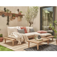 Bestmobilier – Salon de jardin Papeete 4 places – Table rectangulaire en bois d'acacia FSC 100% – Coussins déhoussables en tissu déperlant