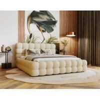 Bestmobilier – Lit coffre 140x200 cm – Sommier à lattes inclus – Tissu bouclette beige – Grand espace de rangement sous le matelas