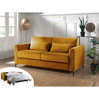 Lisa Design – Canapé convertible 3 places express – Couchage quotidien 140x190 cm – Matelas 12 cm en mousse – Revêtement velours jaune