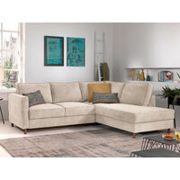 Lisa Design – Canapé d'angle convertible 5 places – Revêtement en velours côtelé beige – Structure en bois massif – Dimensions L230xH84xP198 cm