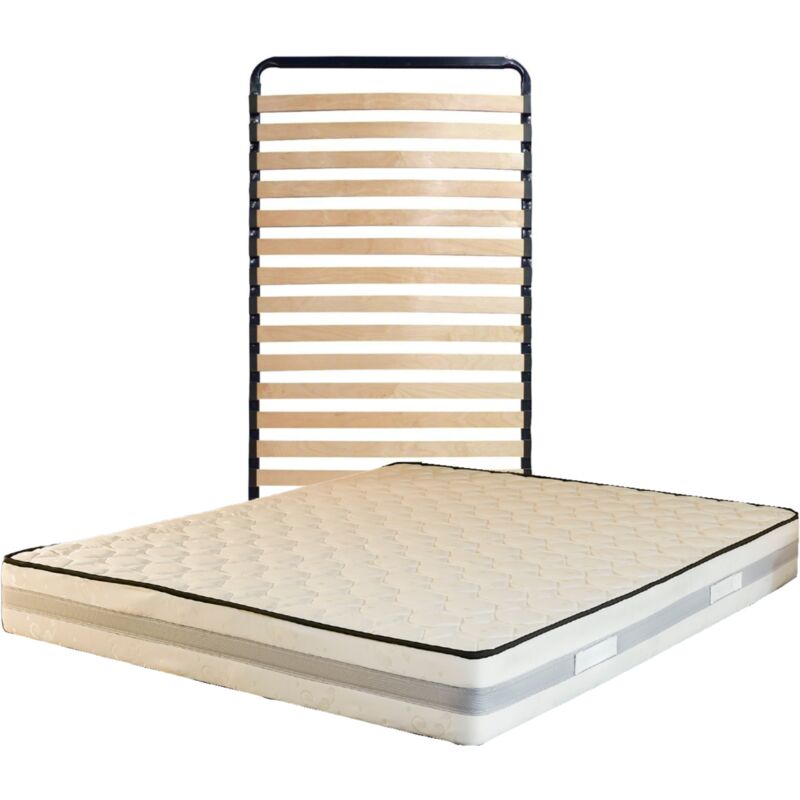 Matelas 80x190 + Sommier + pieds + Oreiller Mémoire + Protège Matelas  Mousse Poli Lattex Indéformable Déhoussable Housse Lavabl