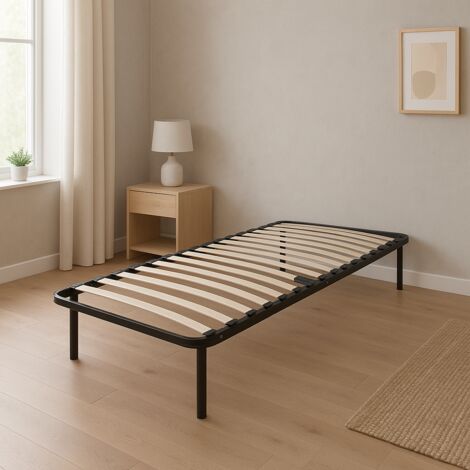Sommier 90x190 cm Jacky - Cadre à Lattes avec 6 Pieds en Métal - Solide et Confortable - Epaisseur Métal 1,2 mm - 14 Lattes en 9 mm - Hauteur 29 cm