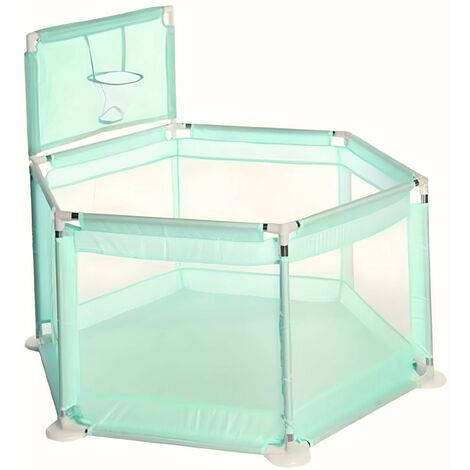 King Of Dreams – Parc bébé 150 cm vert – Aire de jeux clôturée pour bébé – Panier de basket inclus – Espace sécurisé pour jeux d'intérieur et extérieur