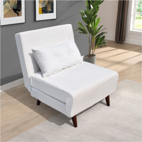 Fauteuil convertible lit une place tissu velours Blanc dimension: 80 x 90 x 84 cm - dimension lit: 80 x 190 x 28 cm