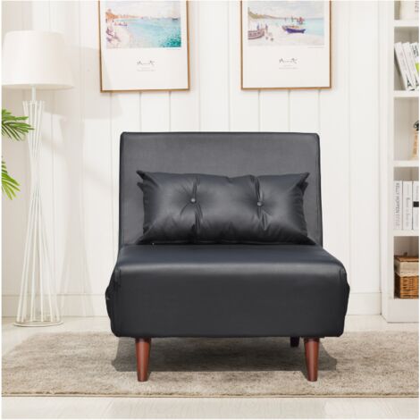 Fauteuil convertible lit une place tissu en cuir PU Noir facile à nettoyer dimension: 80 x 90 x 84 cm - dimension lit: 80 x 190 x 28 cm