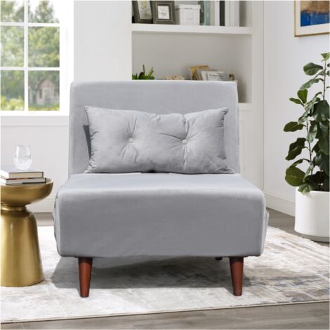 Fauteuil convertible lit une place tissu velours Gris dimension: 80 x 90 x 84 cm - dimension lit: 80 x 190 x 28 cm