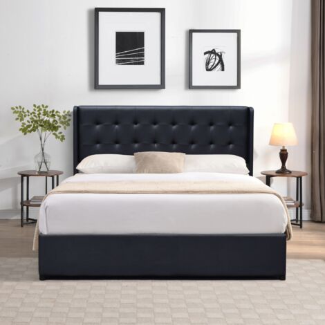 King Of Dreams – Lit coffre dehoussable 140x200 cm – Tête de lit capitonnée – 14 lattes en multiplis – Revêtement PVC facile d'entretien