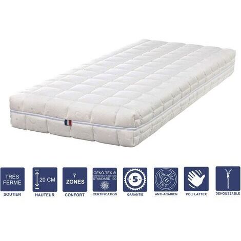 Matelas contact Mémoire de Forme + Alése 90x190 x 20 cm Trés Ferme + Oreiller Visco - Déhoussable Housse Lavable - 7 Zones de Confort - rembourrage 100 % polesther - âme 100 % polyuréthane poli lattex (1/5)