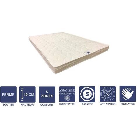 Matelas Ferme avec contact latex + Alése 80x200 x 10 cm + Oreiller Visco - 5 zones de Confort - rembourrage 100 % polesther - âme 100 % polyuréthane poli lattex HR Derniére Génération - Trés Respiran (1/5)