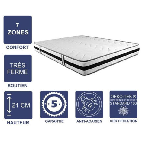 Lot de 2 Matelas 70x190 Mmoire de Forme 60 Kg-m3 x 21 cm Trs Ferme - 7 Zones de Confort - Noyau Aertech 35 Kg-m3 HR Dernire G (1/4)