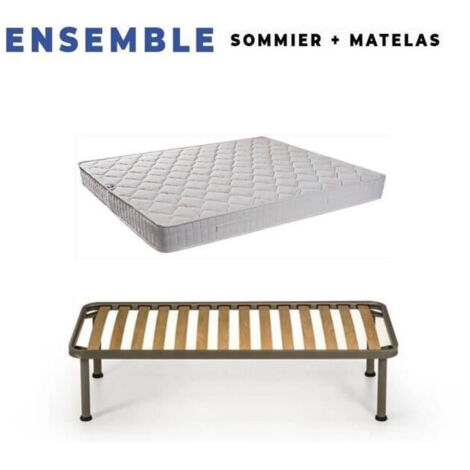 Ensemble Matelas 120x190 et Sommier - Hauteur 20 cm - Confort Très Ferme - Mousse Durable - Usage Quotidien - Pieds Offerts - Sommier Démonté