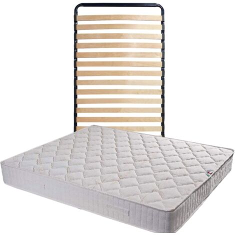 Matelas Tissu Ignifuge 80x200 + Sommier Démonté + Pieds + 2 Oreillers Mémoire + Protège Matelas Offerts - Hauteur 25 cm - Confort Trés Ferme - Mousse Extrmement Durable embourrage 100 % polesther - (1/5)