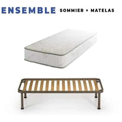 Matelas et sommier 90x200 cm avec pieds démontables - Face hiver laine - Soutien ferme - Confort optimal - Usage quotidien - Tissu Vera Super Deluxe - 23 cm