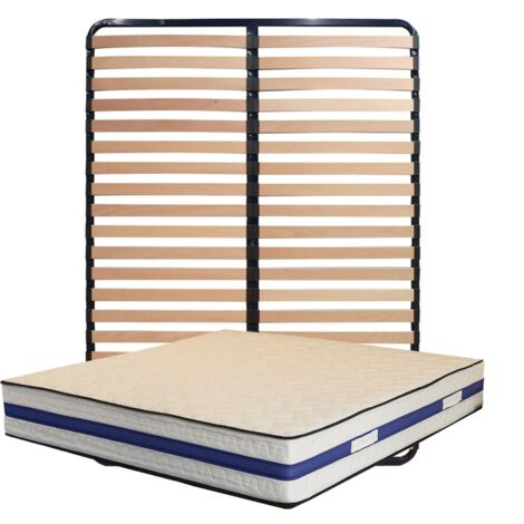 Matelas 140x190 + Sommier démonté + Pieds + Oreiller Mémoire OffertsHauteur 29 cm - Face Hiver avec Laine - Face été avec Lin - Soutien Ferme - Lattex Blue (1/4)